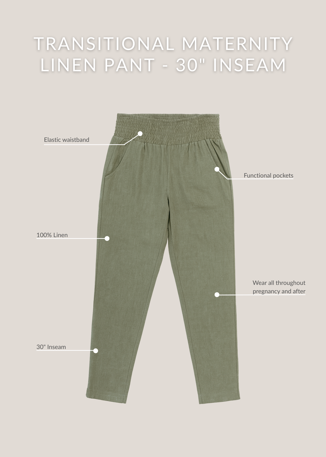 Transitional Maternity Linen Pant - Extended Inseam
