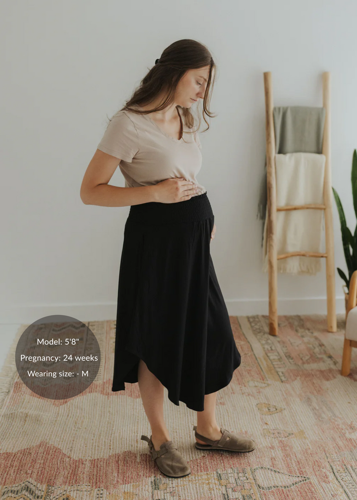 Transitional Smocked Midi Asymmetrical Skirt