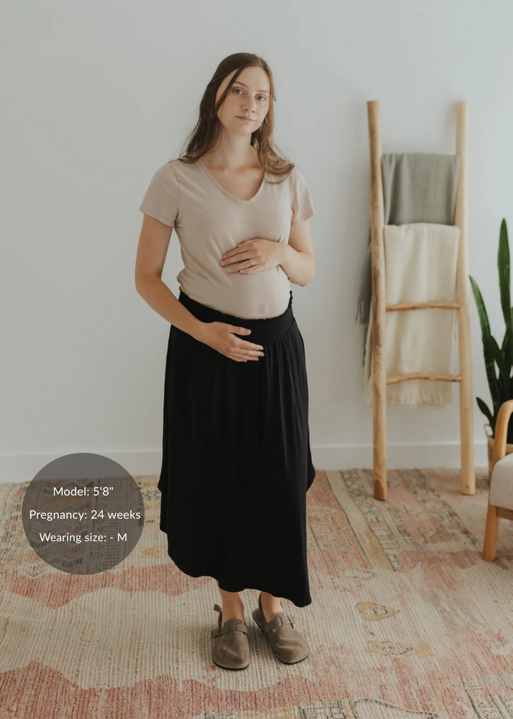 Transitional Smocked Midi Asymmetrical Skirt