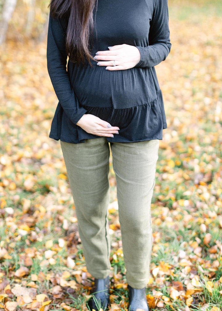 Smocked Linen Pants Olive- Comfortable Pants for Third Trimester