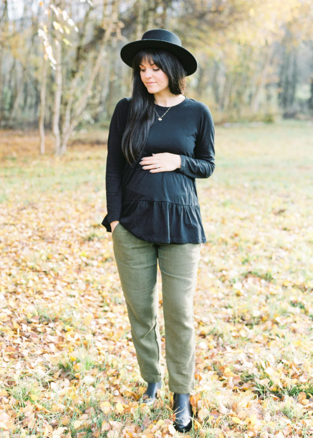 Smocked Linen Pants Olive- Comfortable Pants for Third Trimester