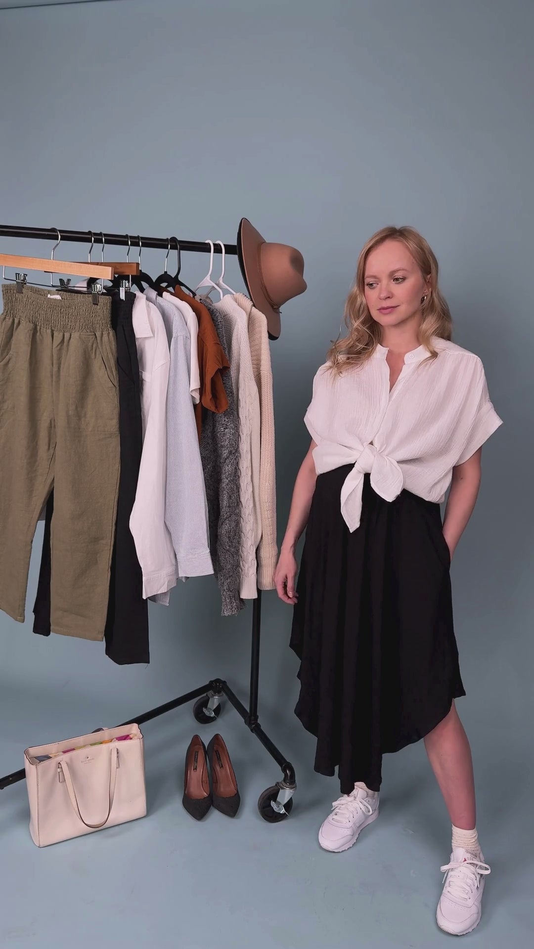 Transitional Smocked Midi Asymmetrical Skirt