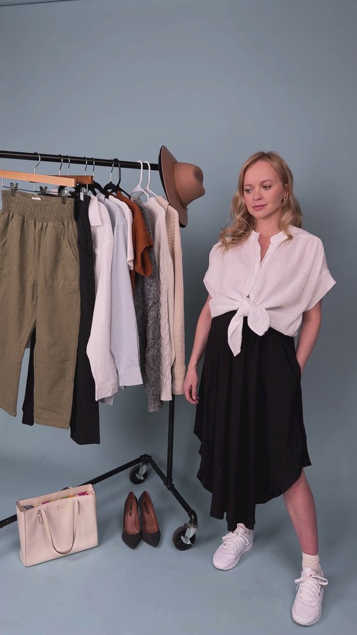 Transitional Smocked Midi Asymmetrical Skirt