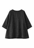 Oversized Haori-Sleeve Trapeze Linen Top in Linen in Black — flat lay