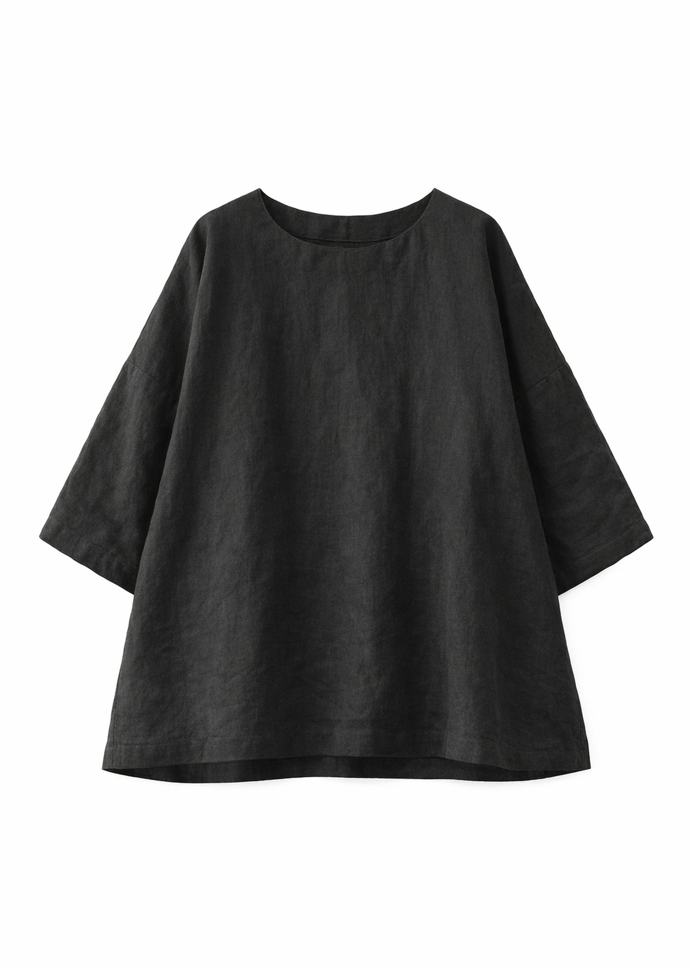 Oversized Haori-Sleeve Trapeze Linen Top in Linen in Black — flat lay