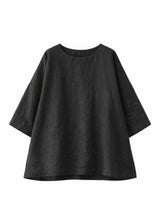 Oversized Haori-Sleeve Trapeze Linen Top in Linen in Black — flat lay