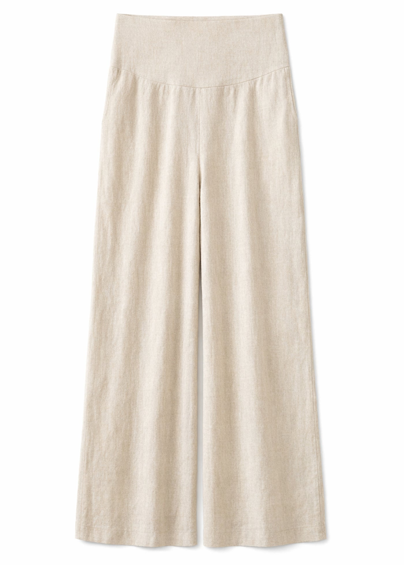 Wide-Leg Shirred-Back Pull-On Linen Trousers in Linen in Natural — flat lay