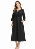 Gathered Empire-Waist Linen Midi Dress in Linen in Black — on model