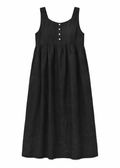 Sleeveless Empire-Waist Linen Maternity Maxi Dress in Linen in Black — flat lay