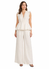 Ruffle-Trim Peplum Set in Linen