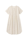 Pleated Button-Front Linen Midi Dress in Linen in Natural — flat lay