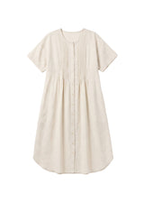 Pleated Button-Front Linen Midi Dress in Linen in Natural — flat lay