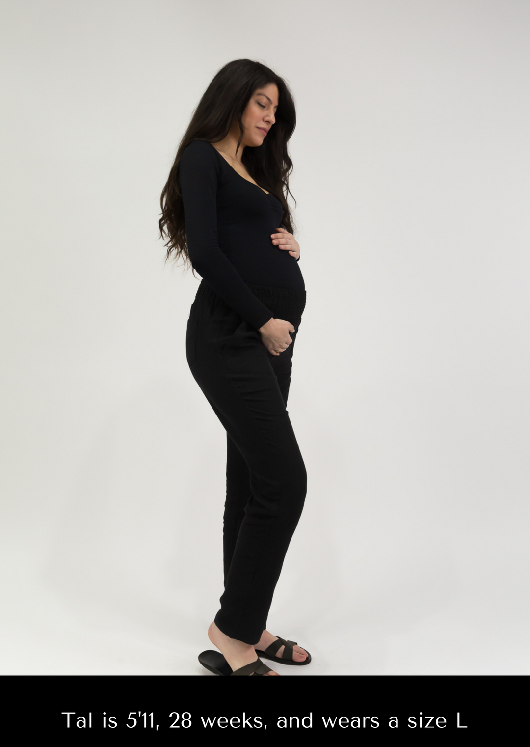 Longer Length - Everyday Transitional Maternity Smocked Linen Pant - Extended Inseam 32"