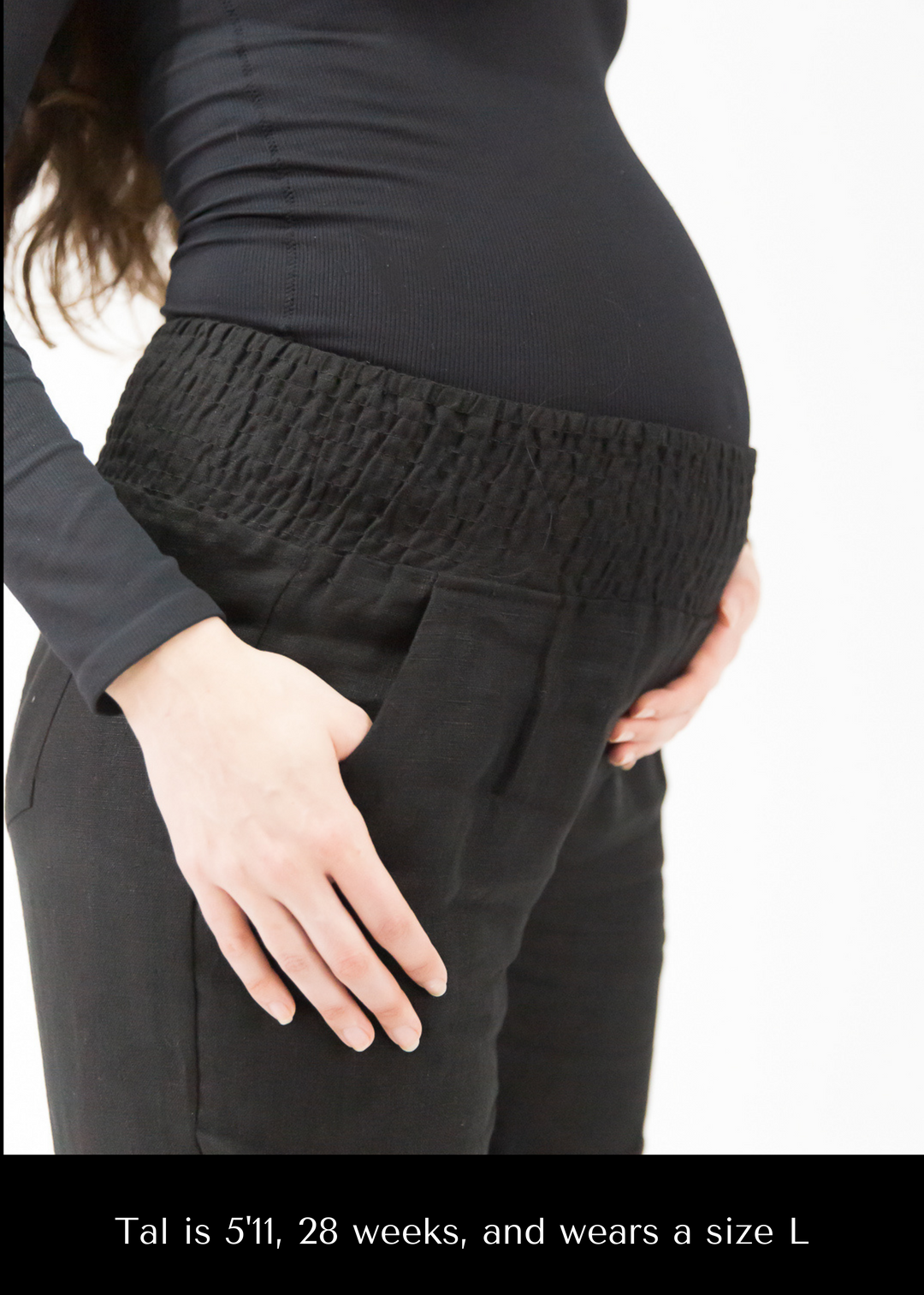 Longer Length - Everyday Transitional Maternity Smocked Linen Pant - Extended Inseam 34"