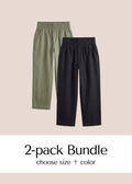Emme Linen Pant 2-Pack — two pairs of smocked linen maternity pants in different colorways