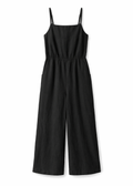 Tie-Strap Wide-Leg Linen Jumpsuit in Linen in Black — flat lay