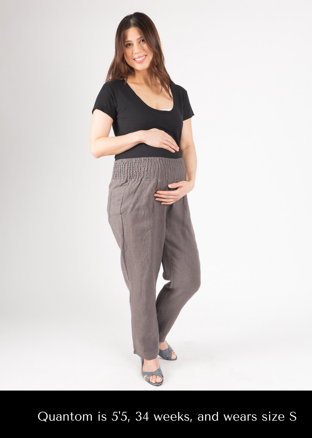 Smocked Linen Pant in Olive XS-3XL, Everyday Maternity Pants