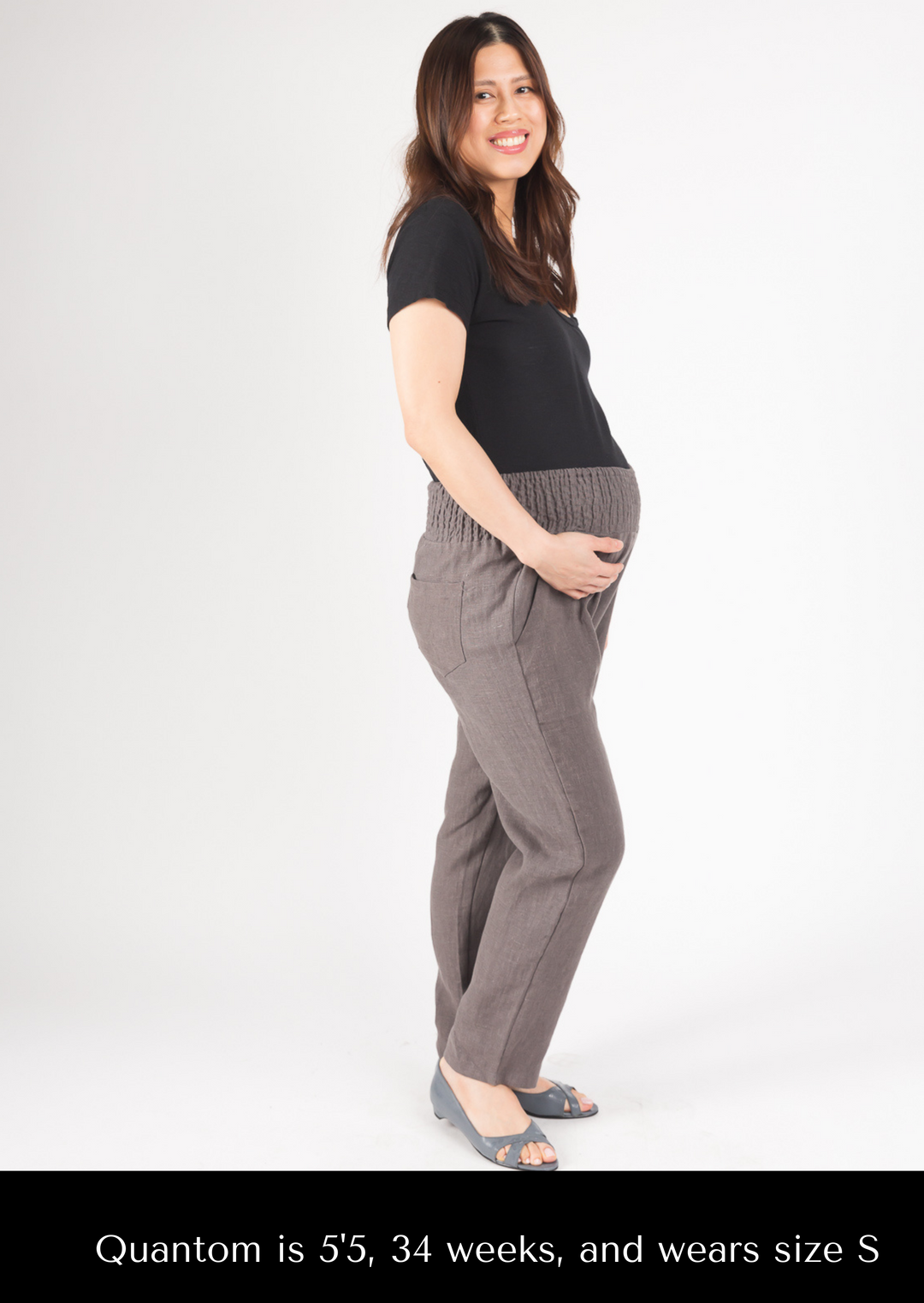Smocked Linen Pant in Olive XS-3XL, Everyday Maternity Pants
