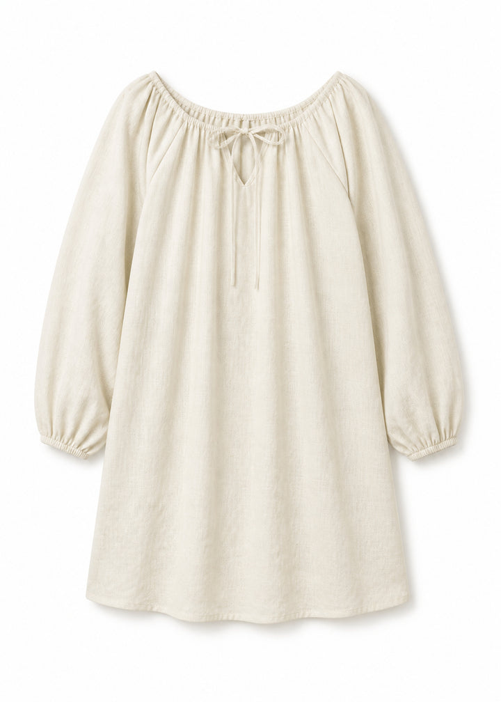 Gathered-Neck Sleep Dress in Natural - flat lay