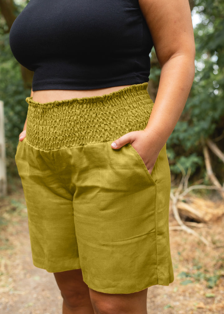 Smocked Linen Transitional Shorts