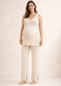 Cotton-Cashmere Maternity Lounge Set in Natural — on model