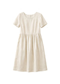 Short-Sleeve Gathered-Waist Linen Midi Dress in Linen in Natural — flat lay