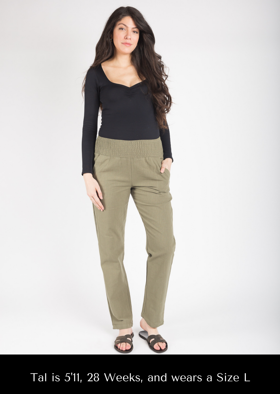 Maternity Rollover-Waist Linen-Blend Straight Cropped Pants