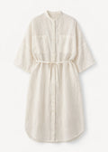 Belted Band-Collar Linen Midi Shirt Dress in Natural — flat lay
