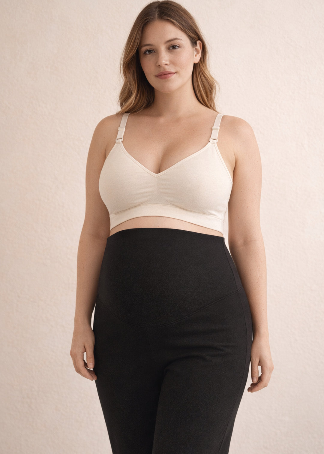 Seamless Clip-Down Nursing Bra in Natural — on model, front
