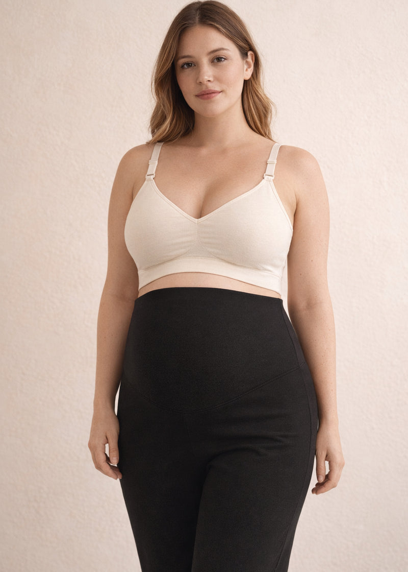 Seamless Clip-Down Nursing Bra in Natural — on model, front