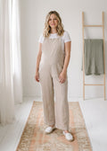Linen Overall Jumpsuit in Linen in Natural — on model