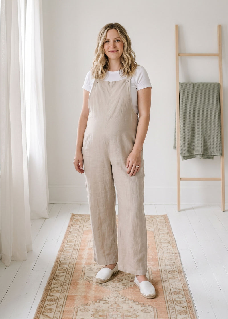 Linen Overall Jumpsuit in Linen in Natural — on model