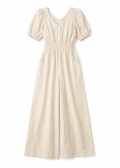 Smocked-Waist Wide-Leg Linen Jumpsuit in Linen in Natural — flat lay