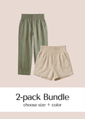 Emme Pant + Short Bundle — best-selling smocked linen maternity pant paired with smocked shorts