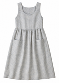 Linen Pinafore Midi Dress with Patch Pockets in Linen in Blue Gingham — flat lay