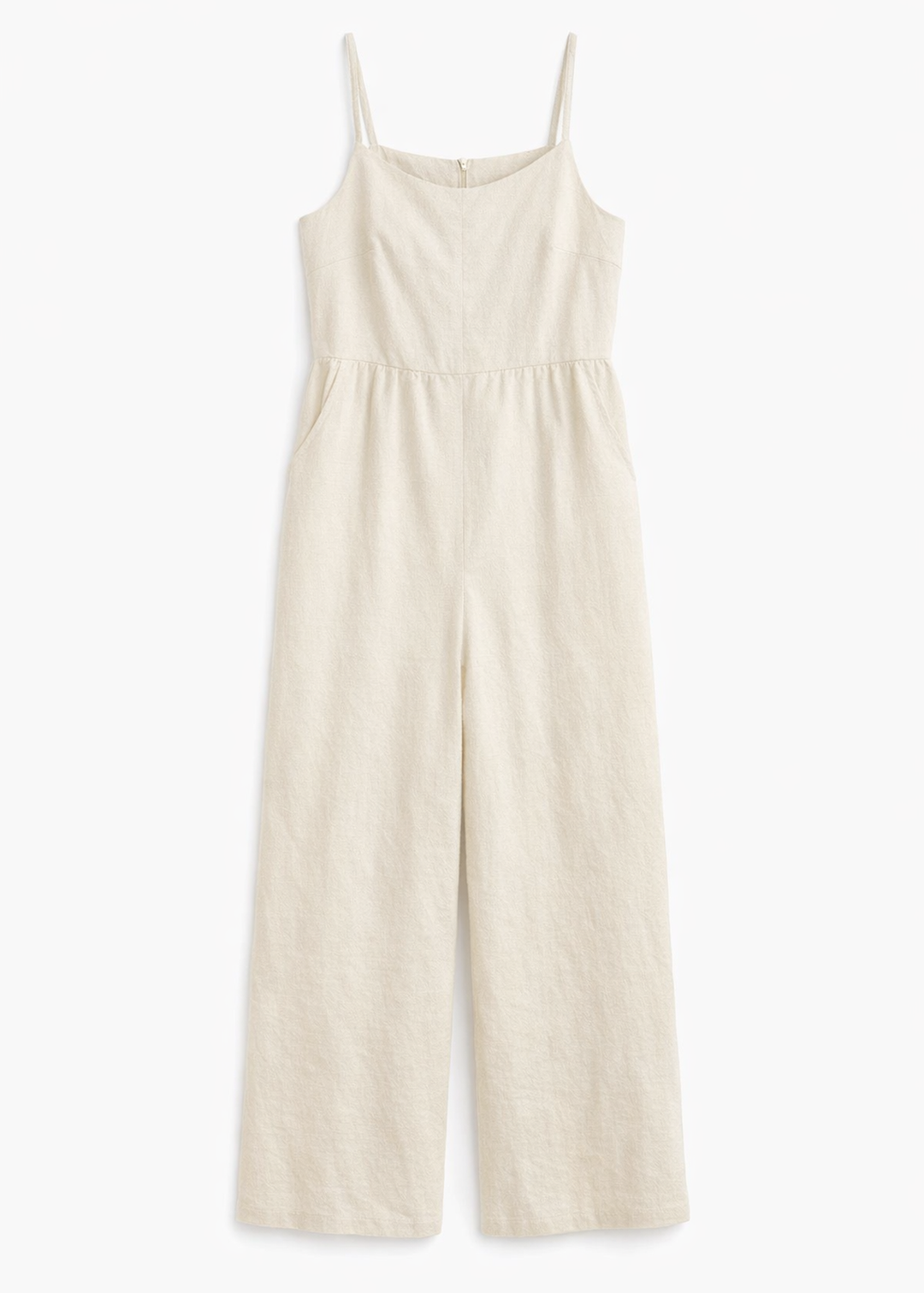 Tie-Strap Wide-Leg Linen Jumpsuit in Linen in Natural — flat lay