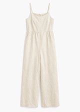 Tie-Strap Wide-Leg Linen Jumpsuit in Linen in Natural — flat lay