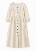 Sleeveless Button-Front Linen Midi Dress in Linen in Natural — flat lay