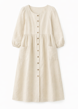Sleeveless Button-Front Linen Midi Dress in Linen in Natural — flat lay