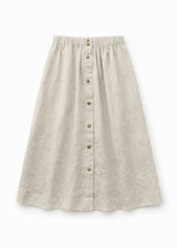 Brass-Snap Gathered A-Line Linen Midi Skirt in Linen in Natural — flat lay