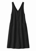 Cross-Back V-Neck Linen Pinafore Dress in Linen in Black — flat lay