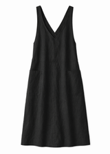 Cross-Back V-Neck Linen Pinafore Dress in Linen in Black — flat lay