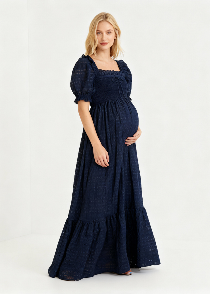 Romantic Navy Square Neck Dress