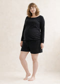 Organic Nursing-Friendly Pajama Set in Black — on model