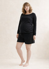 Organic Nursing-Friendly Pajama Set in Black — on model