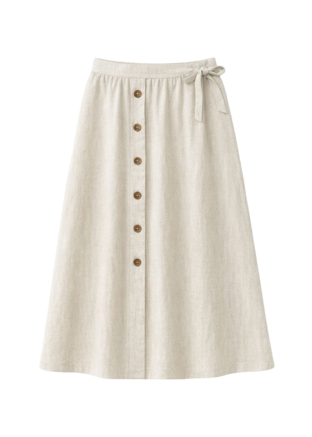 A-Line Button-Front Gingham Linen Midi Skirt in Linen