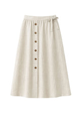 A-Line Button-Front Gingham Linen Midi Skirt in Linen