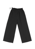 Black cotton/linen maternity pant with side drawstring and wide leg silhouette.