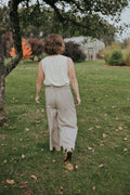 Back view of the Gray Adjustable Wide Leg Dress Pant showing the adjustable waistband