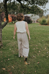 Back view of the Gray Adjustable Wide Leg Dress Pant showing the adjustable waistband